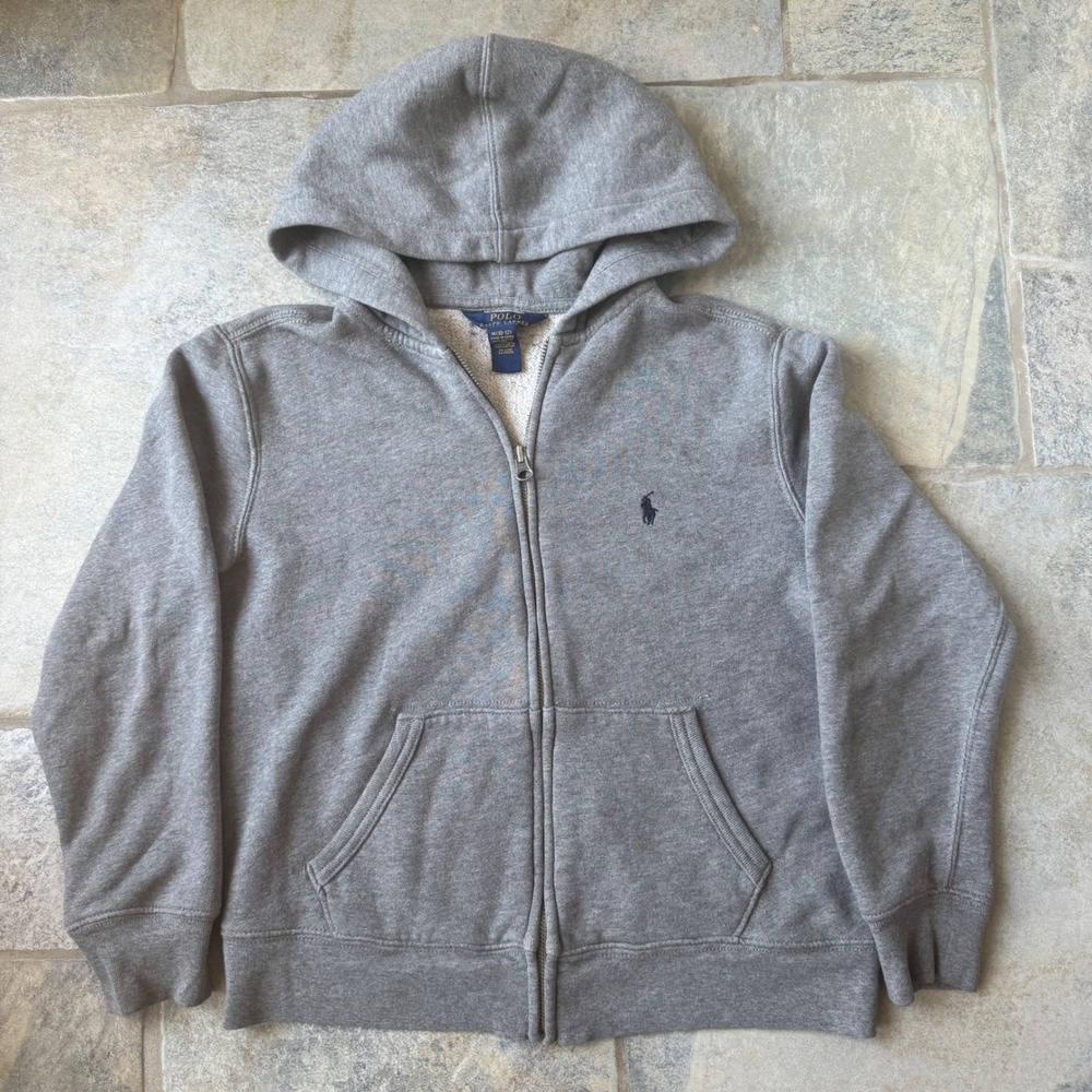 Polo Ralph Lauren Boys M Gray Full Zip Hoodie Classic Embroidered Logo